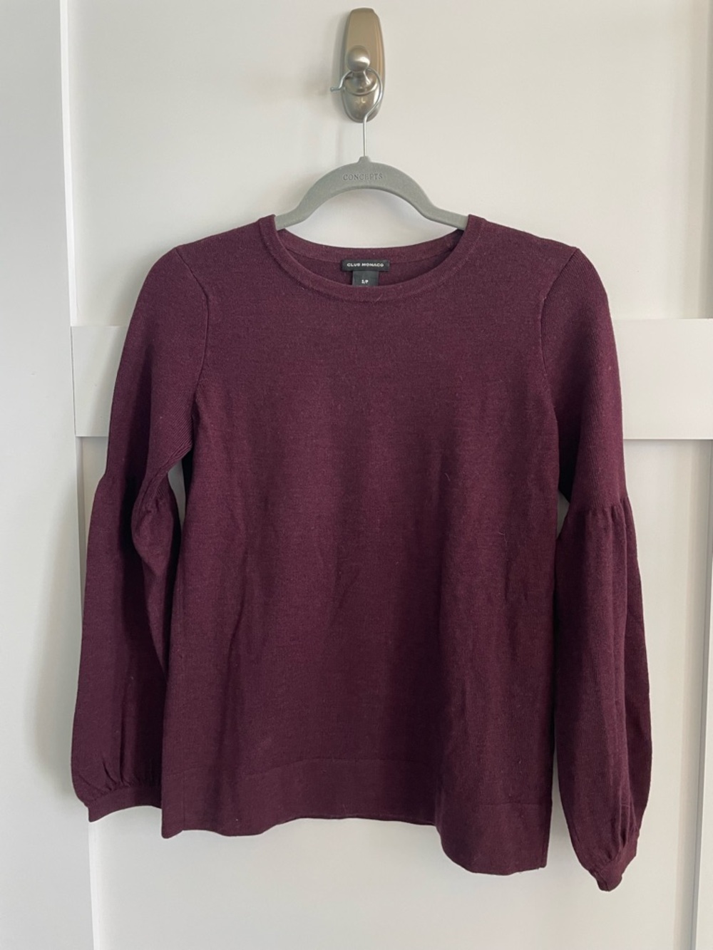 Club Monaco Women's Plum Crewneck Sweater with Balloon Sleeves